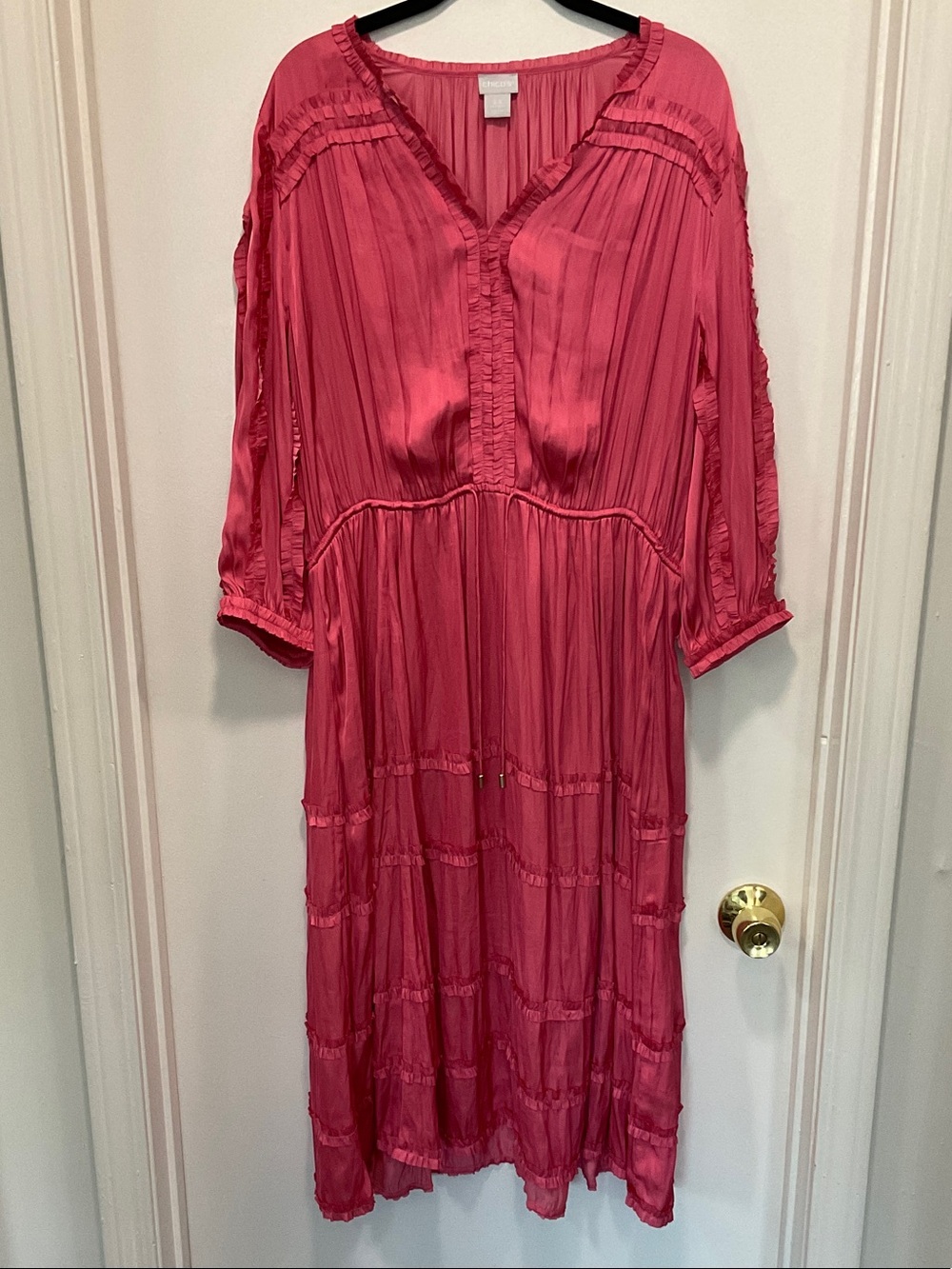 Chico's Pink Tiered V-Neck Maxi Dress